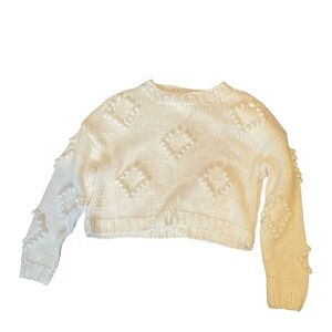 Forever 21 White Textured Cropped Crewneck Sweater